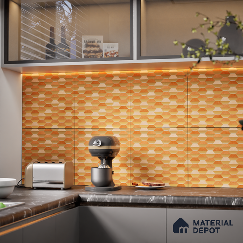 Hexagonal Wall & Floor Tile TL 07237 E Alpi 8003 GLM (Gold) 1 ft x 1 ft Ceramic Matte Finish - 9 mm  | 2 mm Spacer is Mandatory | Please Expect a Slight Variation of Pattern